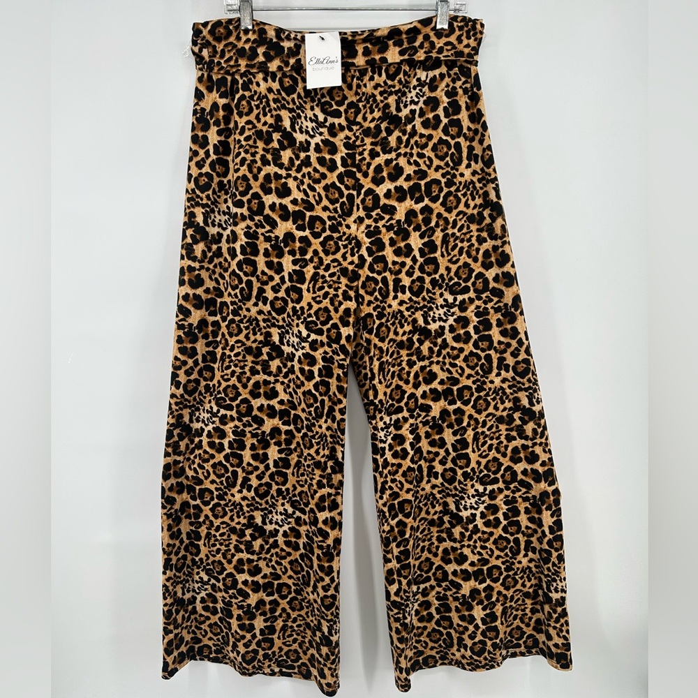 Cream and Suger Leopard Print Wide-Leg Pants Women's Sz 1X NWT Soft & Comfy